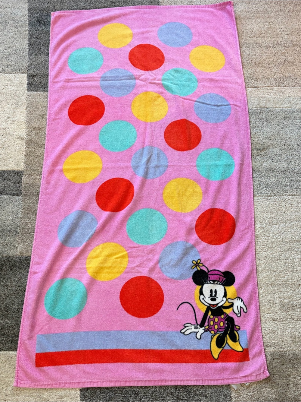 Vintage 80s 90s Disney Minnie Mouse Polka Dot Beach Towel Retro Jay Franco Pink
